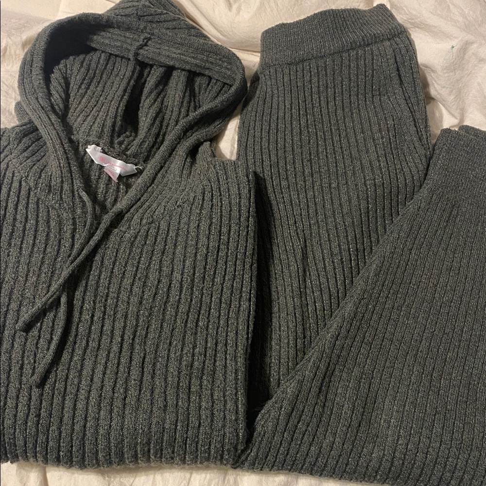 No Boundaries Ribbed Knit Hoodie & Pants Set - Charcoal